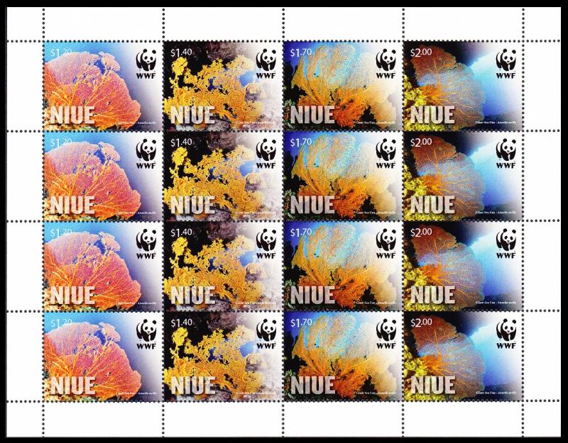 Niue WWF Giant Sea Fan Corals Sheetlet of 4 sets SALE BELOW FACE VALUE