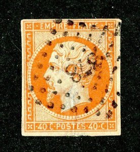 `1853 France Sc # 18a used cv. $16 ( 2402 WX )