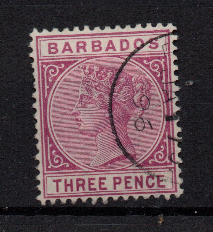 Barbados 1882 3d reddish purple SG96 good CDS used WS35000