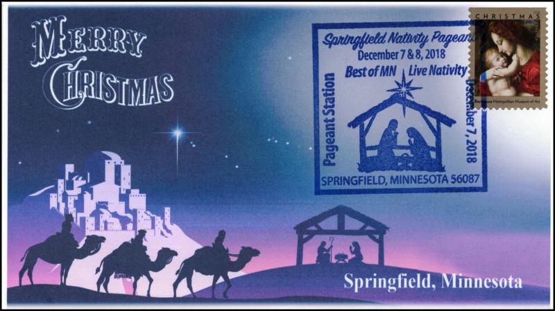 18-364, 2018, Christmas, Pictorial Postmark, Event Cover, Springfield MN,