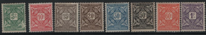 IVORY COAST, J9-J16, (8) SET, HINGED, 1914, REGULAR TYPE OF 1914