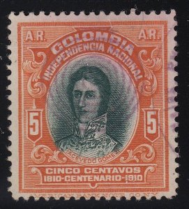 Colombia 1910 5c AR Centenary Used with SON Bullseye Cancellation. Scott H17