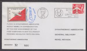 US EZ 48C1 used 1961 Sparks, Nevada Rocket Mail Cover, Rocket Mark I