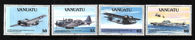 Vanuatu-Sc#560-3-unused NH set-WWII-Planes-Ships-1992-