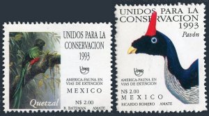 Mexico 1838-1839, MNH. Michel 2367-2368. Birds 1993. Quetzal, Pavon.