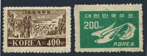 Korea South 111-112,mint no gum. Mi 60-61. Bird, globe; Diamond Mountains, 1949.