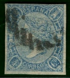 SPAIN Scott.68 4c Blue (1865) FINE USED Unpriced Cat $2,750+ for Unused* GOLD144