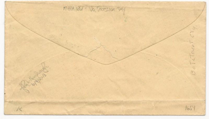 US Star Die Cover Used in CSA Blue Pattonsburgh, VA CDS April 17, 1861 Ex-Thayer