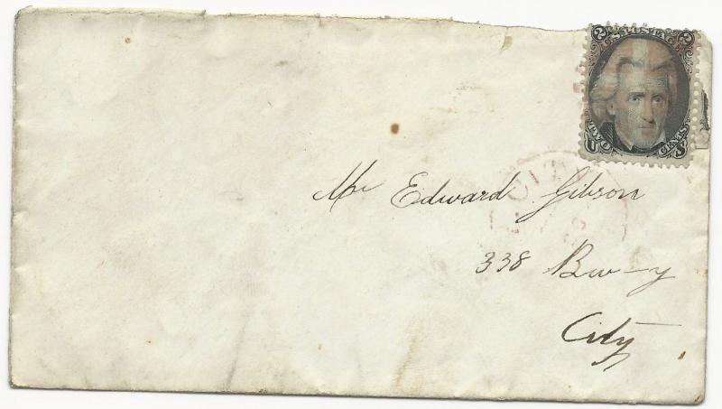 US Scott #73 Blackjack Tied to Cover NY City Red Carrier CDS & Cork Cancel