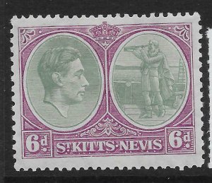 ST.KITTS-NEVIS SG74 1938 6d GREEN & BRIGHT PURPLE MTD MINT