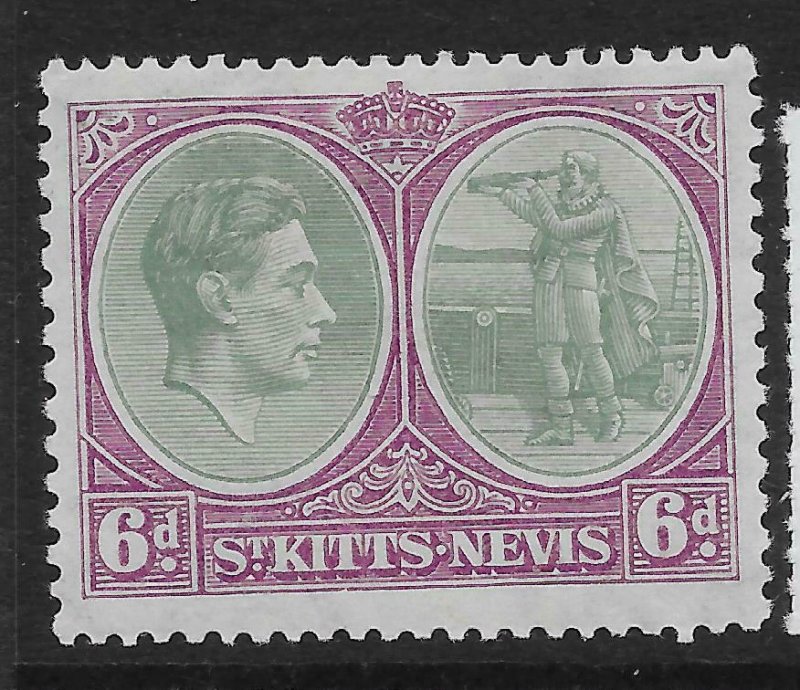 ST.KITTS-NEVIS SG74 1938 6d GREEN & BRIGHT PURPLE MTD MINT