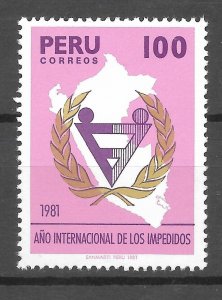 PERU 1981 INTERNATIONAL YEAR OF DISABLED PEOPLE SCOTT  756A MI 1994 YT.703  MNH