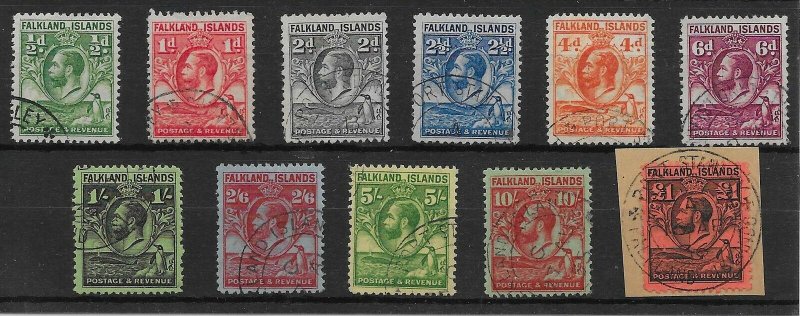 FALKLAND ISLANDS SG116/26 1929-37 WHALES & PENGUINS SET USED