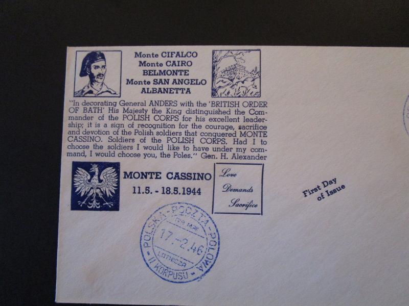 Poland 1946 Monte Cassino Italy Occupation FDC / Inverted Overprint - Z5450