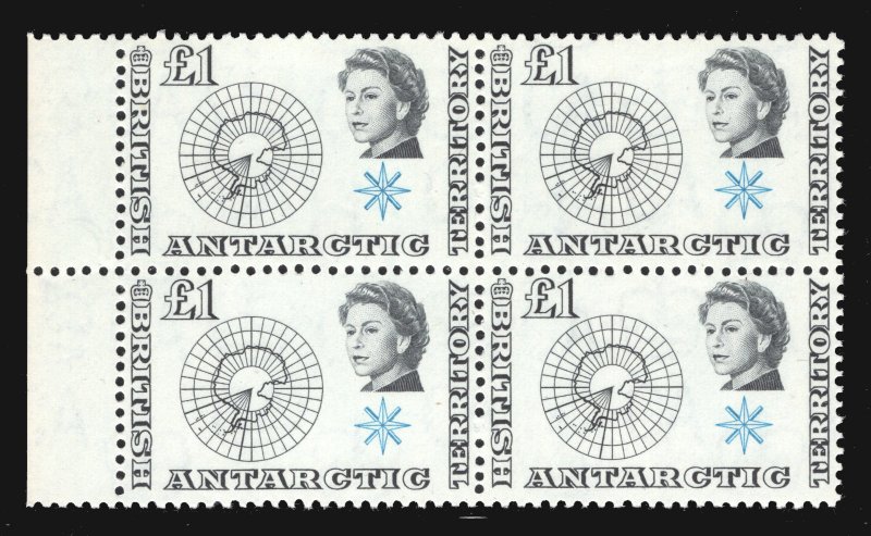 MOMEN: BRITISH ANTARCTIC SG #15 1963-9 BLOCK MINT OG NH £192+ LOT #67249