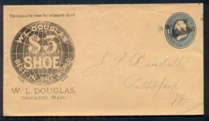 1880's W.L. DOUGLAS $3 SHOES ad cover, BROCKTON, MASS. on 1¢ envelope (U119), VF