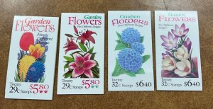 4 Different GARDEN FLOWERS Stamp Booklets BK208,BK215,BK231,BK234  $24.4 fv