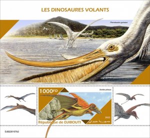 DJIBUTI - 2022 - Flying Dinosaurs - Perf Souv Sheet #2 - Mint Never Hinged