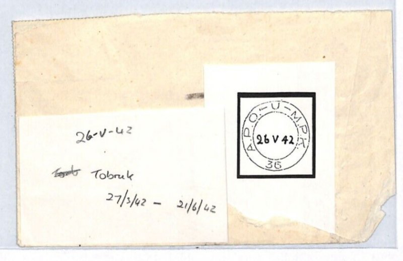 SOUTH AFRICA WW2 Military TOBRUK *APO-U-MPK-36* Censor Natal Cover Front YR91