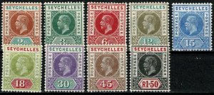 SEYCHELLES KV 1912-16 PART SET 2c - 1R 50c (9) UNUSED SG71-80 Wmk.MCCA P.14 VGC