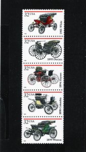 3019-3023 Antique Autos, MNH strip/5