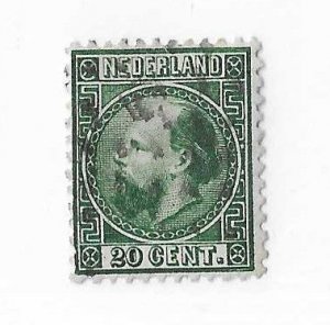 Netherlands Sc #10  20c green used FVF