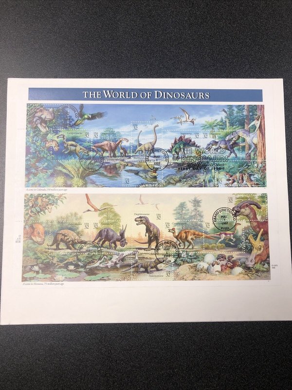 US FDC 3136 The World Of Dinosaurs Full Pane Of 15 Stamps 1997 On Big Envelope