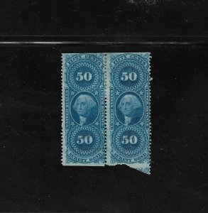 US Revenue Stamps: #R63b; 50c First Issue Surety Bond; Part Perf; Pair, Used