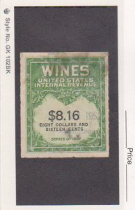 US Scott # RE203  $8.16 Wine Stamp Used
