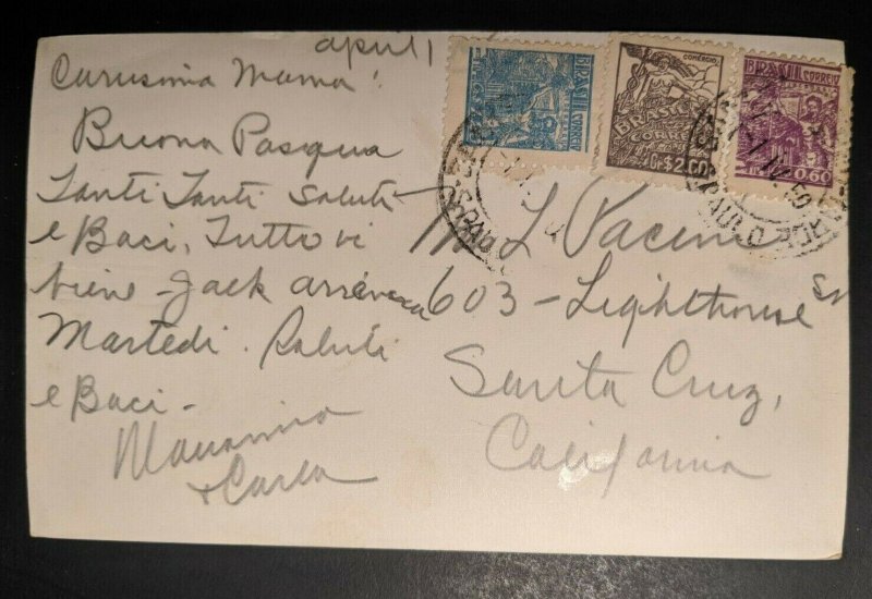 1950 Rio De Janiro Brazil to Santa Cruz California Real Picture Postcard Cover