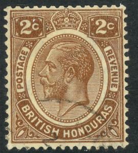 BRITISH HONDURAS 1922-23 KGV 2c Dark Brown Sc 93 VFU