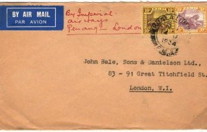 MALAYA Cover FMS Imperial Airways Air Mail Kuala Lumpur via Penang GB 1934 SC6