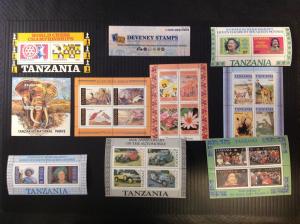 TANZANIA MINT SOUVENIR SHEETS X 9