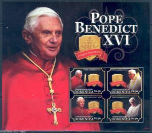 DOMINICA  POPE BENEDICT XVI IMPERFORATED SHEET 5th PONTIFICATION ANNIVERSARY  NH