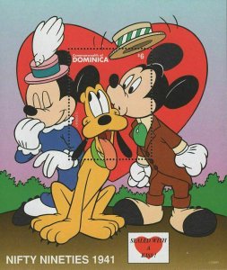 Dominica Mickey Minnie Pluto Nifty Nineties 1941 Heart Souvenir Sheet MNH 