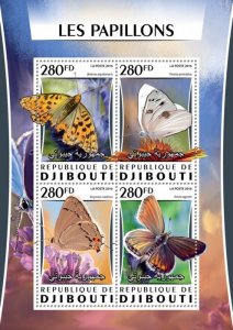 DJIBUTI - 2016 - Butterflies - Perf 4v Sheet - Mint Never Hinged