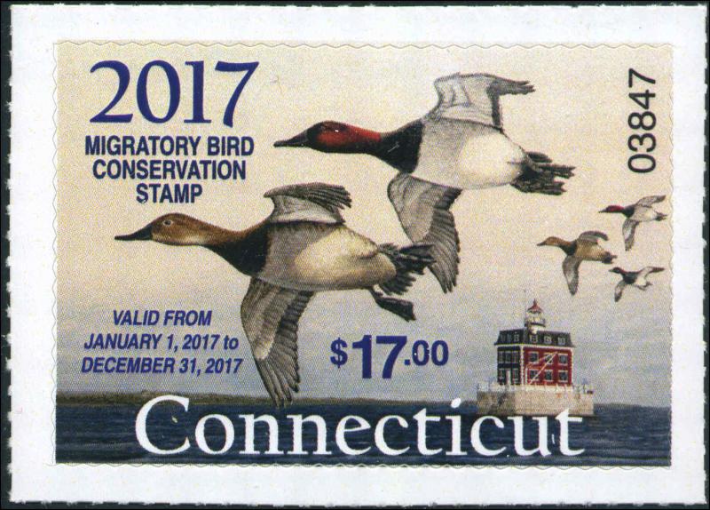 CONNECTICUT  #24 2017 STATE DUCK STAMP  CANVASBACK / LIGHTHOUSE by Mark Thone