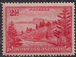 Norfolk Island 1947 KGV1 2 1/2d Scarlet MM SG 5 ( J709 )