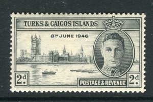 TURKS CAICOS; 1946 early GVI Victory issue Mint hinged 2d. value