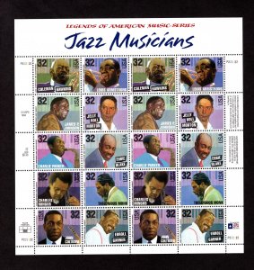 US 2992a,  Pane of 20, VF, MNH, Jazz Musicians, CV $46.00 ..... 6786002/22