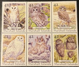 2008 MARSHALL ISLANDS.  Owls. 6v. NHM Block-