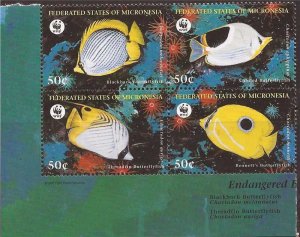 Micronesia - 1997 Fish & WWF - Block of 4 Stamps - 13Q-081 Scott #274