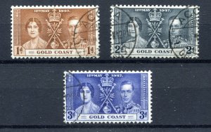 Gold Coast 1937. Coronation set of 3. Used. SG117-119.