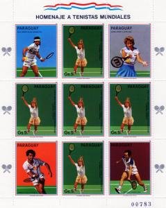 Paraguay 1986 TENNIS PLAYERS Mini Sheet 5v + 4 labels Perforated Mint (NH)