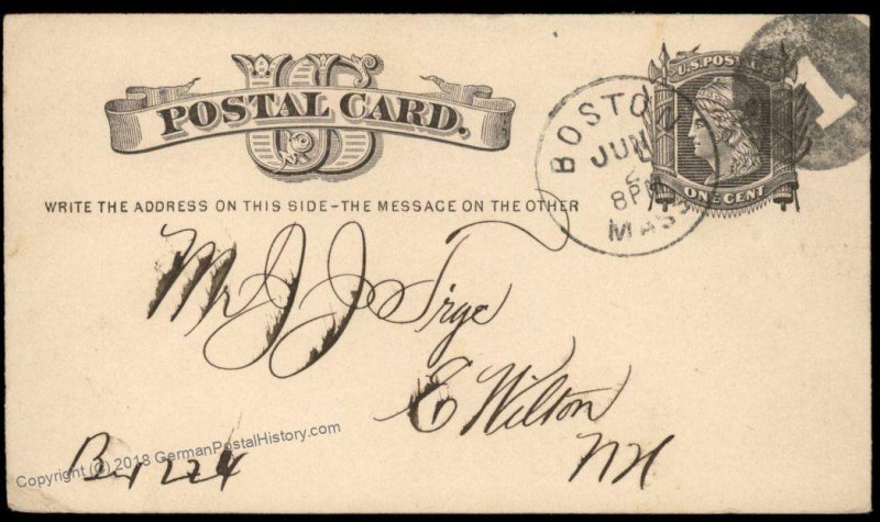 USA 1800s Boston Mass Negative Numeral 1 Fancy Cancel Cover 94891