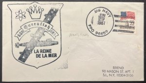 USS QUEENFISH SSN-651 LA REINE DE LA MAR/SHIP CREST JUN 29 1987 NAVAL CACHET