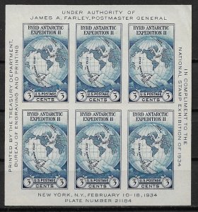 1934 Sc735 Natl. Stamp Expo. /Byrd Antarctic Expedition MH S/S