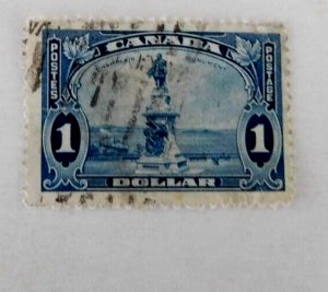 Canada #227 Used/Good $1.00 Champlain Monument Quebec, sml crease gum side, 1935