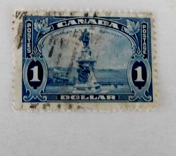 Canada #227 Used/Good $1.00 Champlain Monument Quebec, sml crease gum side, 1935