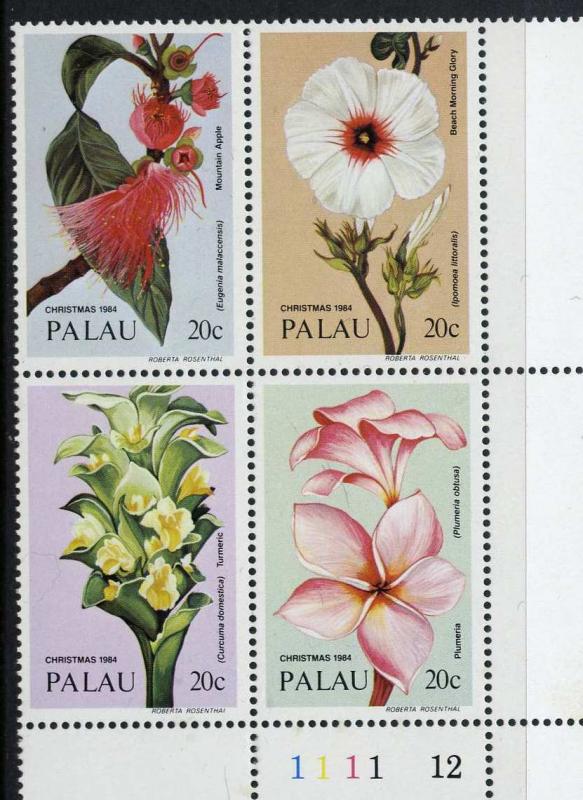 Palau 62a BR Plate Block MNH Flowers